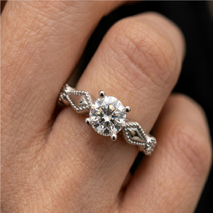 Art Deco 18K White Gold Semi Mount Ring 4-Prong Milgrain Geometric Rhombus Accent Engagement Custom Band Size For Perfect Fit - Product Image 2