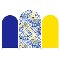Support d'arche métallique avec housse en tissu personnalisée en porcelaine bleue et blanche pour la décoration de mariages, anniversaires et événements