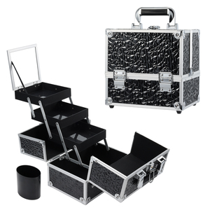3 Trays <b>Makeup</b> Train <b>Case</b> with Mirror Cosmetic Organizer Box Nail Polish CasesTravel <b>Makeup</b> Box with Brush Holder Storage - Product Image 1