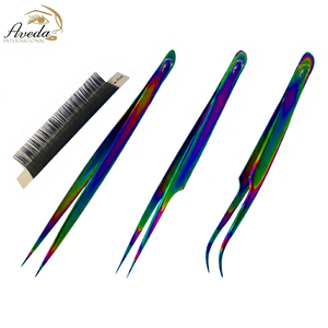 Pinces à cils en acier inoxydable droites et courbées, couleur arc-en-ciel, brillantes - Durables et de précision - Product Image 1