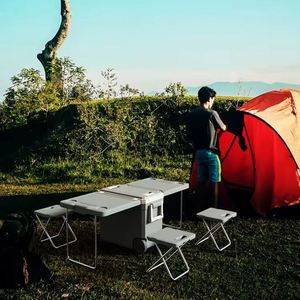 32 Liters Outdoor Camping Multifunctional <b>Portable</b> Folding <b>Table</b> and Chair Car Outdoor Camping Cooler Box - Product Image 6