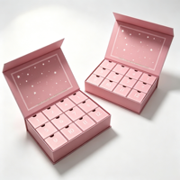 Boîte cadeau rigide écologique luxueuse avec 12 tiroirs, boîte de calendrier rose sur mesure avec impression UV et laminage mat