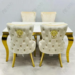 Fanxi factory dining room furniture wedding dinner table luxury marble dining table set and chairs lion handle dining tables