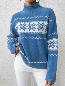 Pull en tricot Fair Isle pour femme, hiver 2026, col montant, manches longues, motif flocon de neige, 100 % acrylique, style nordique - Product Image 4