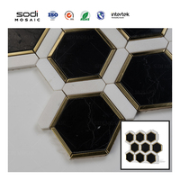 Hexagone décoratif mur en marbre revêtement de fond de sol carreaux de mosaïque en pierre vert foncé vente en gros