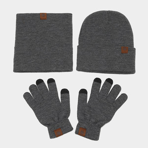Ensemble 3 pièces unisexe avec écusson en cuir flocon de neige-Chapeau, écharpe et <span class=keywords><strong>gants</strong></span>, chapeau en tricot épais et chaud pour femmes, ensemble chaud pour hommes - Product Image 3