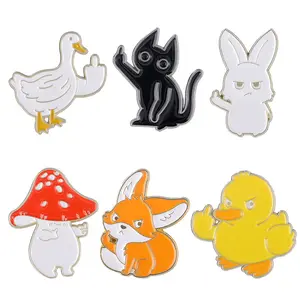 Alloy Badge Mushroom Fox Kitten Rabbit Bag Decoration Soft Enamel Pins Popular Middle Finger Animal Metal Iron Souvenir OEM USA