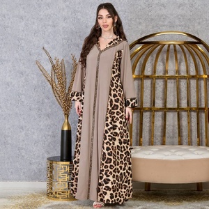 Diamonds Leopard Print Jalabiya Arabic Long Dress Women Gulf Saudi Party Evening Robe Abaya <strong>Sequin</strong> Muslim Islam Ramadan <strong>Kaftan</strong> - Product Image 1