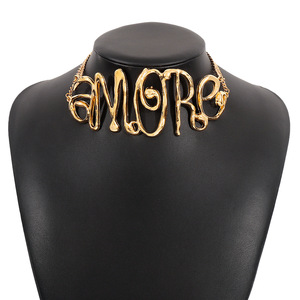 Custom Retro <strong>Gold</strong> Color <strong>Metal</strong> Butterfly Chain Necklace for Women Fashionable Letter Word 'MORE' Choker Link Chain <strong>Collar</strong> Jewelry - Product Image 6