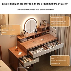 Coiffeuse en bois avec miroir LED et armoire de rangement extensible pour chambre à coucher et usage domestique - Product Image 2