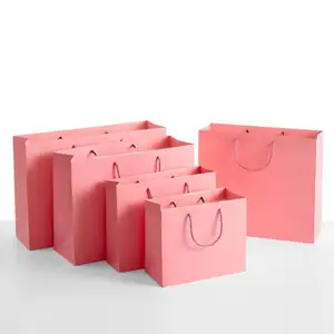 Riciclato di lusso rosa personalizzato logo dimensioni fabbrica scarpe all'ingrosso shopping regalo sacchetto di carta