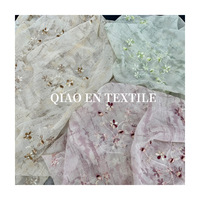 Tissu en maille brodé de feuilles perlées, tulle à sequins, tie-dye vintage pour robe de mariée haute couture