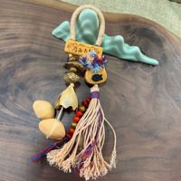 Ensemble d'ornements suspendus pour voiture en bois naturel tressé à la main, style bohème, porte-bonheur, sac de richesse, pendentif rustique, charme chinois, cadeau