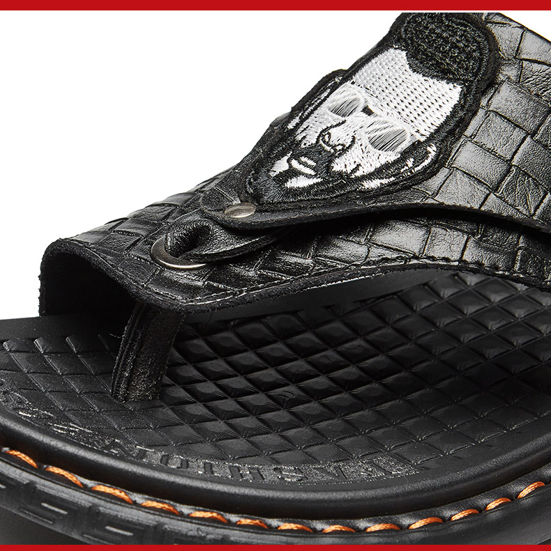 Men Casual Shoes Thick-soled Beach Shoes Non-slip Open-toe Leather Sandals Slippers