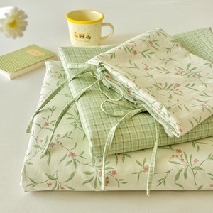 Mu Tangxuan Cotton Sheet <b>Set</b> Plaid Floral Print Tie-up Design Spring 2026 Four-Piece <b>Bedding</b> - Product Image 1