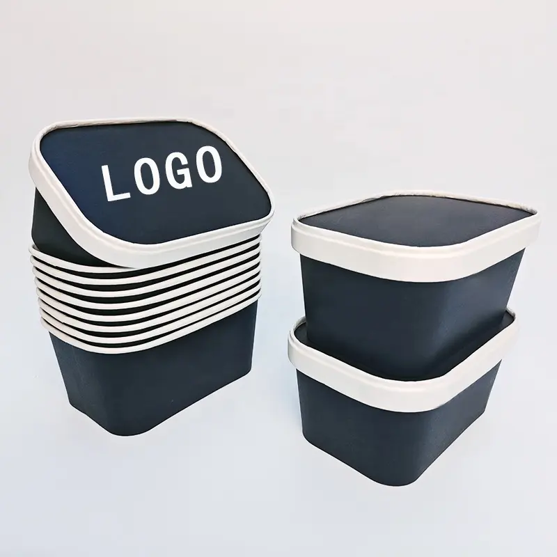 Descartável Personalizado Quadrado Retangular Biodegradável Preto Takeaway Food Packaging Saladeira Com Tampa