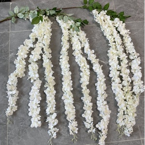 Gambo lungo bianco 3 rami fiori di glicine artificiali soffitto pendente fiori di ortensie per il matrimonio - Product Image 5