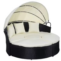 Canapé-lit rond en rotin moderne avec pare-soleil réglable - Ensemble de salon de jardin pliable