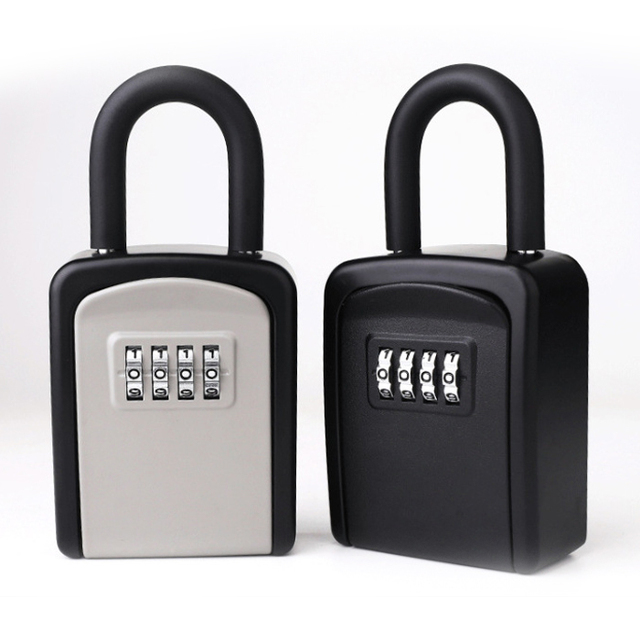 Durable Weatherproof Aluminum Alloy Junction Storage Box with 4-digit Password Lock Push Button Control-Wall-Mounted Key Safe