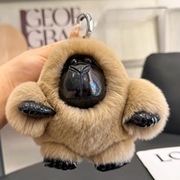Articles de mode : Porte-clés 100% vraie fourrure de lapin, breloque gorille King Kong pour clés de voiture, pendentif de sac, cadeaux en peluche