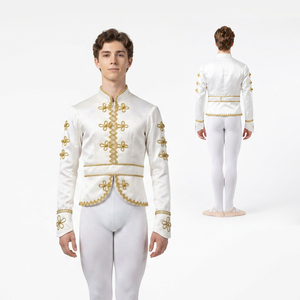 Chaqueta de ballet Royal Prince para hombre, con apliques florales dorados, cuello alto y cremallera, disfraz de baile de personaje - Product Image 3