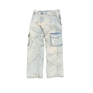 Fringuello in cotone Vintage Wash in Denim grandi tasche <span class=keywords><strong>laterali</strong></span> tasche posteriori con Logo fuso con bottone ampio Cargo <span class=keywords><strong>Jeans</strong></span> da uomo - Product Image 4