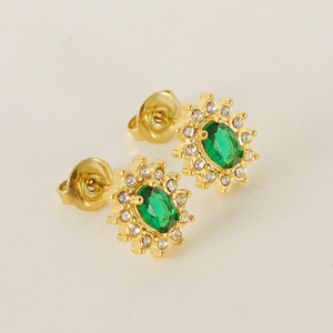 Zogxin <b>Stud</b> Earrings Gold <b>Titanium</b> Steel Flower Shape Zircon Inlaid Party Jewelry Women's Fashion Earrings - Product Image 3
