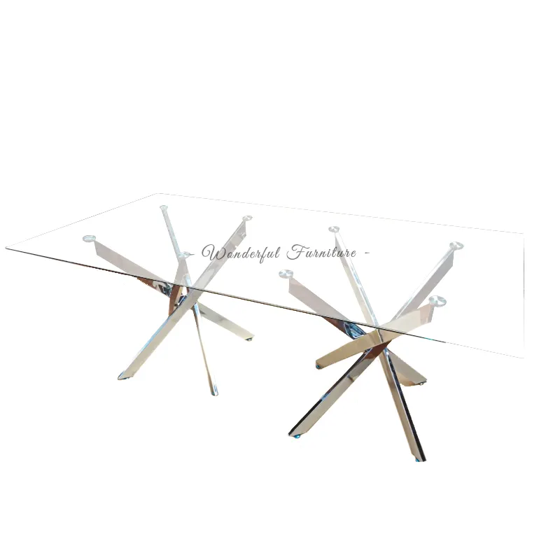 Top Populaire Gehard Glas Eettafel Moderne Luxe Metalen Frame Eetkamer Tafel Bruiloft Evenement Eettafel