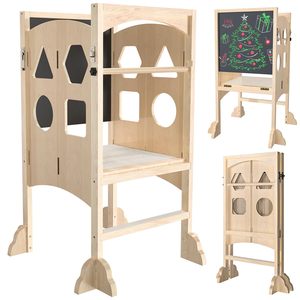 Torre de aprendizaje plegable para niños pequeños, torre de aprendizaje Montessori de madera, taburete para niños con pizarra - Product Image 2