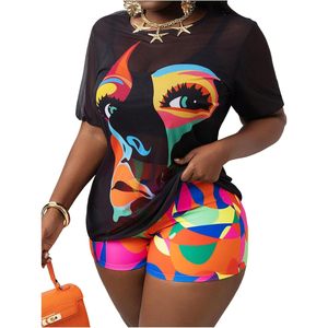 Ensemble de maillot de bain 3 pièces grande taille pour femme : tankini, short taille haute et paréo en maille à motifs - Product Image 1