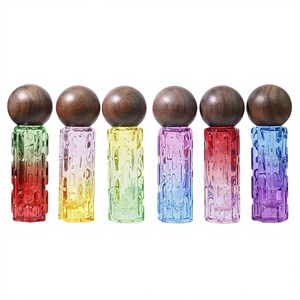 Flacone di Profumo in Vetro Sfumato da 10ml, Senza BPA, <span class=keywords><strong>con</strong></span> Applicatore Roll-On e Coperchio Sferico in Legno, per Kit da Viaggio - Product Image 2