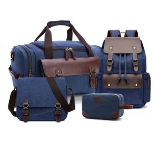 Factory Matched Waterproof Canvas Travel Set <b>Backpack</b> Duffel Crossbody Toiletry Bag 4in1 Wholesale Combo Polyester Lining Zipper - Product Image 3