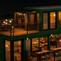 Restaurant modulaire en conteneur vert forêt, 2 ou 3 étages, structure en acier, café-bar pour les États-Unis