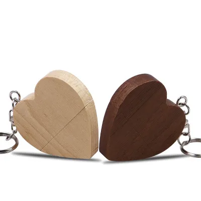 Free Engraving Logo Memory Stick Wood Heart Shaped Customized Pen Drive USB Flash Drive For Photography Wedding Gift Wooden Box
