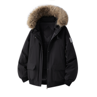 Veste à capuche pour homme personnalisable avec logo, col en fourrure, fermeture éclair et boutons, décontractée, confortable, chaude, coupe-vent et imperméable pour l'extérieur