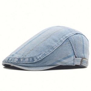 Men's and Women's Washed Denim Beret <b>Hats</b> <b>for</b> Spring Autumn Gatsby Style Flat Top Ivy Cap <b>for</b> Outdoor Shade Casual Daily Use - Product Image 2