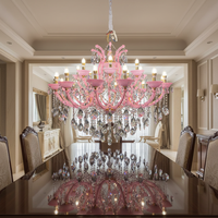 Lustre européen rose en cristal Maria Theresa pour salon, chambre à coucher, décoration macaron, lustre de luxe