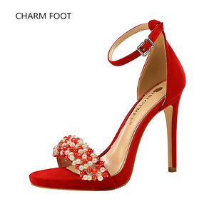 <span class=keywords><strong>Sandalias</strong></span> de tacón superalto para banquete, zapatos sexys de estilo europeo y americano, con <span class=keywords><strong>plataforma</strong></span> impermeable, con diamantes de imitación y perlas de ante - Product Image 3