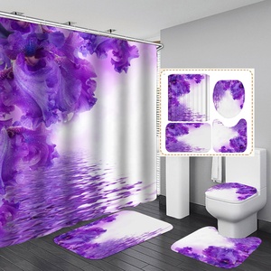 Rideaux <span class=keywords><strong>de</strong></span> douche <span class=keywords><strong>de</strong></span> salle <span class=keywords><strong>de</strong></span> bain à motif floral imprimé numérique épais, rideau <span class=keywords><strong>de</strong></span> douche imperméable et ensemble <span class=keywords><strong>de</strong></span> tapis - Product Image 3