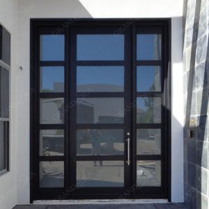 Modernes Design Außen Doppel glas Metall Sicherheit Schmiedeeisen Doppel <span class=keywords><strong>front</strong></span> Eingangstüren - Product Image 5