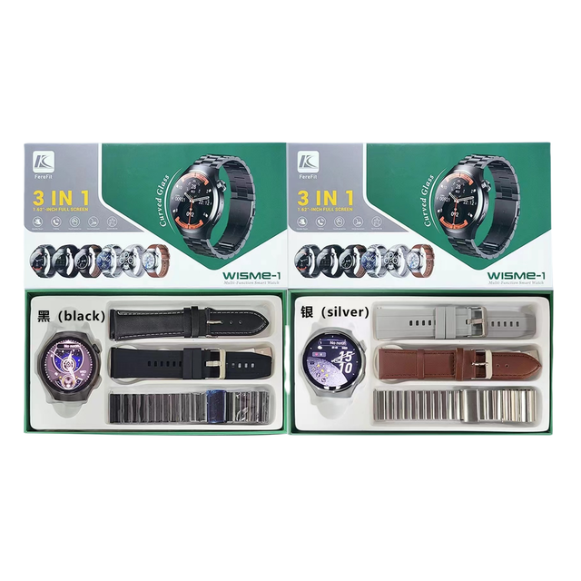Sport 3 in 1 Smart Watch WISME-1 Rubber Leather Metal Straps Dynamic Island BT Calling Wrist Men Watches 3in1 Set Smartwatch