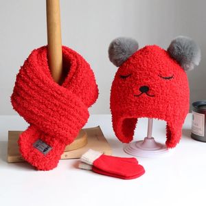 Chapeau écharpe gants trois pièces pour bébé Chapeaux et écharpes pour enfants en automne et en hiver Chapeaux chauds tricotés pour garçons et filles - Product Image 2