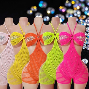 Traje de Baile para Mujer, Diseño con Brillo, de una Pieza, para Actuaciones, Colorido, con Recortes, Ropa de Baile Exótica, Atuendo de Stripper - Product Image 1