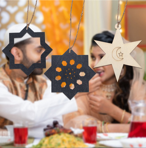 DAMAI Eid Muslim Decor Moon Festival Ornaments DIY Hollow Wooden <b>Star</b> Moon Castle Lantern <b>Hanging</b> Supplies for Home Door Decor - Product Image 3