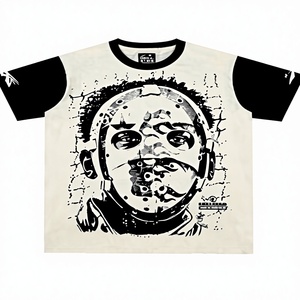 Hell High Street แฟชั่นเสื้อยืดถักแบบลำลองมีตัวอักษรทางเกงขาสั้นใส่ได้ทั้งชายและ100% ผ้าฝ้ายทรงโอเวอร์ไซส์ระบายอากาศได้ไม่ยับ - Product Image 2