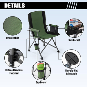 Heavy Duty Lumbar High Back Portable <b>Camping</b> Chair Hard Arm Foldable <b>Camping</b> Chair With <b>Cup</b> Holder - Product Image 3