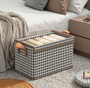 Tùy chỉnh hình chữ nhật hiện đại <span class=keywords><strong>Cube</strong></span> gấp vải hộp lưu trữ Houndstooth mô hình in tông nắp trong suốt. cho đồ chơi - Product Image 5