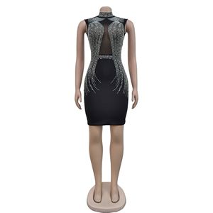Venta al por mayor Popular de Color sólido de malla de diamantes de imitación sin mangas club nocturno Vestido corto para las mujeres de <span class=keywords><strong>moda</strong></span> - Product Image 4