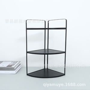 Corner Wooden <b>Storage</b> Rack 3 Tier Black Metal Frame Bathroom Shelf For <b>Toiletries</b> Corner Mounted - Product Image 2
