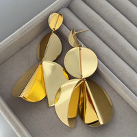2025 à la mode or métal gros pendentif oreille accessoires miroir fini pli circulaire boucles d'oreilles goutte